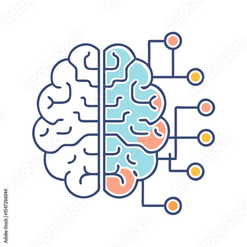 Abstract representation of artificial intelligence combining human brain with neural networks