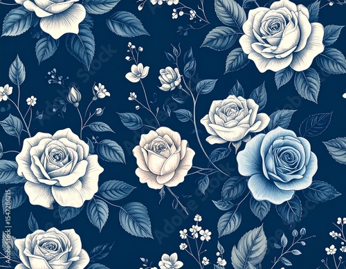 Wallpaper Mural クラシカルな青の花柄背景Classic Blue Floral Pattern Background Torontodigital.ca