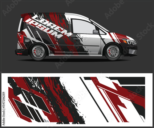 Striking Van Wrap Design Featuring Abstract Graphics and Bold Color Palette