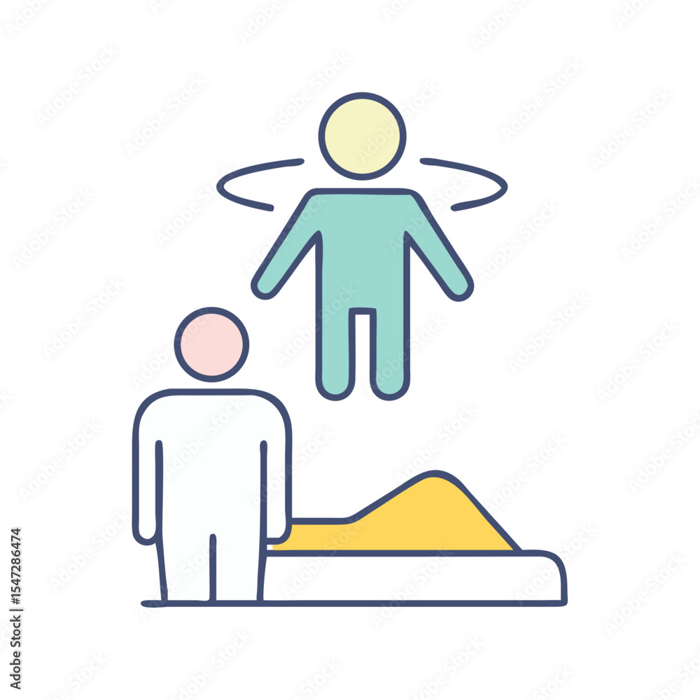Obraz premium Abstract representation of out of body experience with two figures and bed