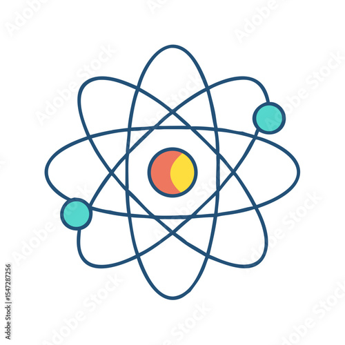Illustration of a simple atom with electrons orbiting a nucleus core