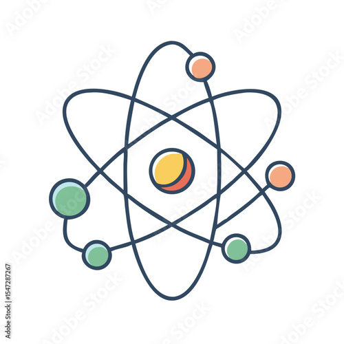 Colorful atom model representing scientific principles of physics and chemistry research