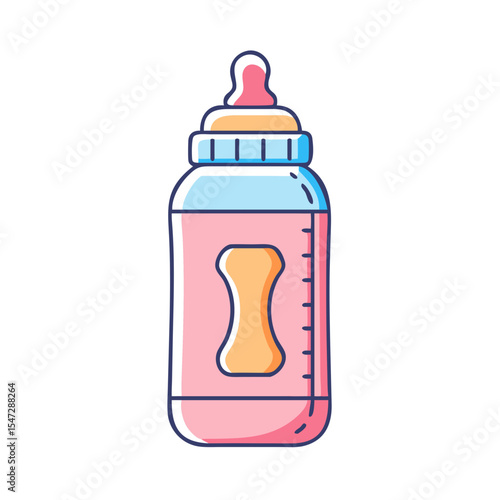 Colorful Cartoon Baby Bottle Isolated, Ready for Baby Feeding Time
