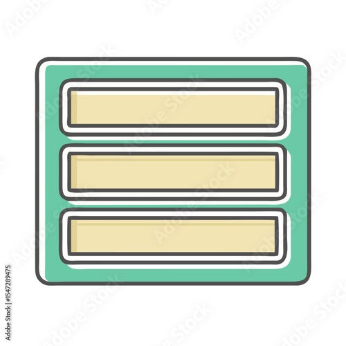Stylized teal filing cabinet illustration with three drawers and outlined design