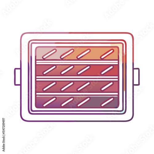 Stylized colorful illustration of a food dehydrator machine with multiple trays