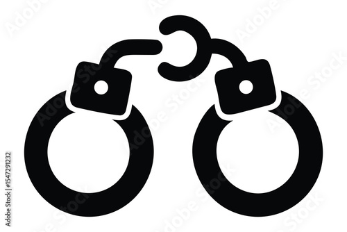 Simple black and white illustration of handcuffs.A straightforward, black and white graphic design of a pair of handcuffs.