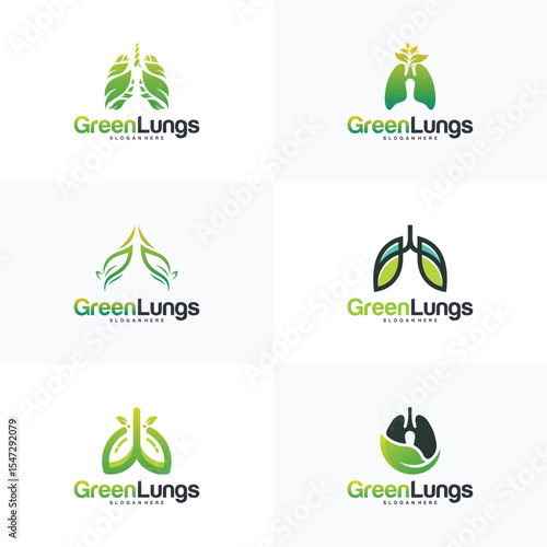 Set of Set of Green Lung care logo designs vector, Eco Lungs logo concept vector, Lungs Health logo template
