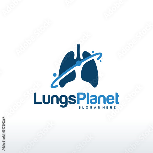 Lungs Planet logo designs concept vector, Lungs shield logo, Lungs Care logo template