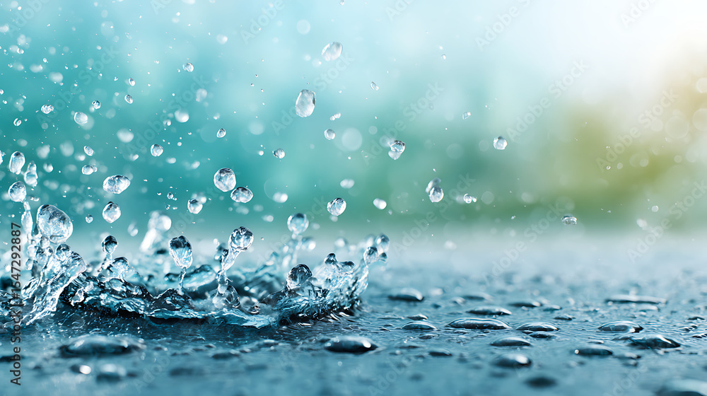 Abstract carwash banner, focus only on drops of water, jet spraying to car out of focus, toned in light blue color. Copy space image. Place for adding text and design Abstract carwash banner, focus only on drops of water, jet spraying to car out of focus, toned in light blue color. Copy space image. Place for adding text and design