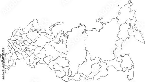 Outline of Russia Map with Administrative Borders and Internal Regions 