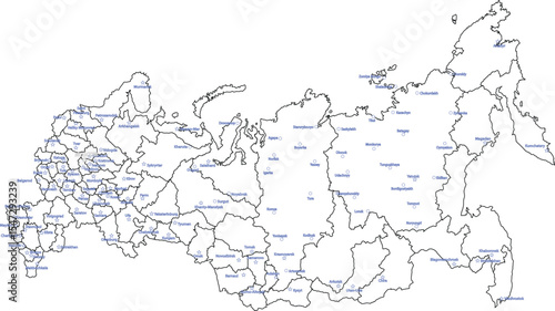 Labeled Map of Russia with Federal Subjects and Cities 