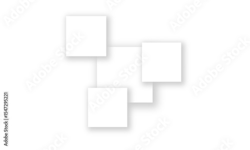 Abstract floating white squares composition with soft shadows.