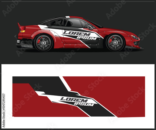 Red Sports Car with Bold Graphic Wrap Design Illustration