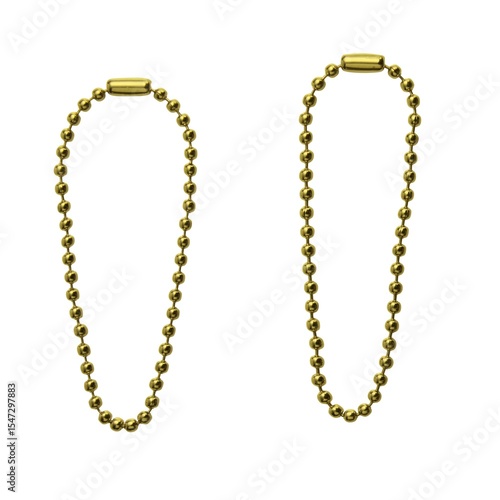 Golden ball chains isolated on white background, luxury necklace loop