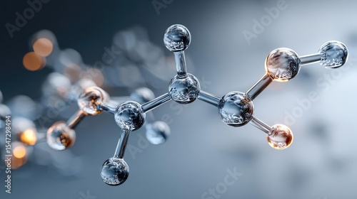 Dopamine regulation and pathway disruption concept. Abstract molecular structure with vibrant atoms and bonds.