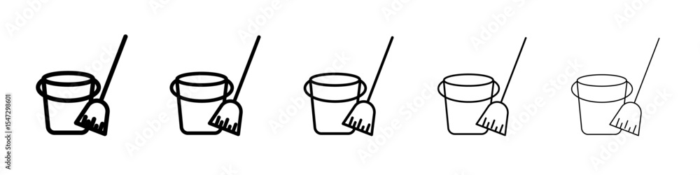 Fototapeta premium besom with stick and pail icon flat illustration set logo
