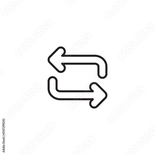 Two opposing arrows round trip loop black and white thin line icon