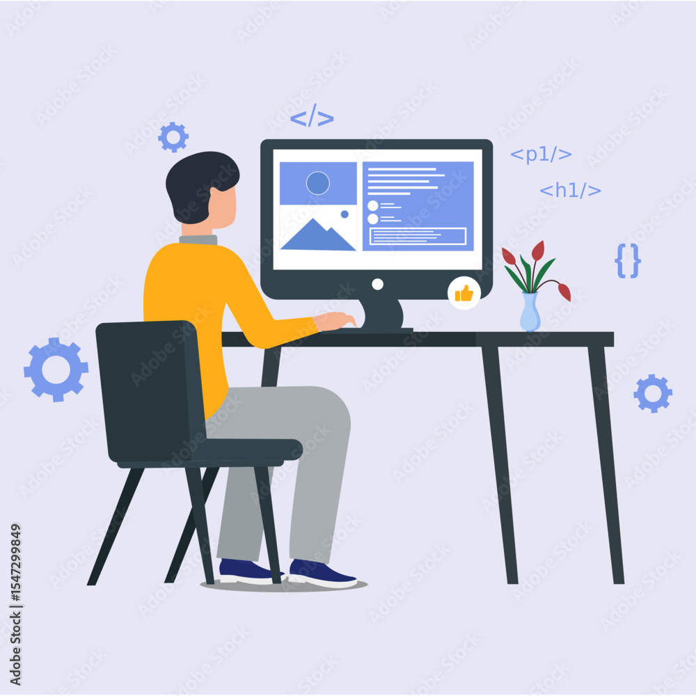 Male web developer adding design elements Illustration Male web developer adding design elements Illustration