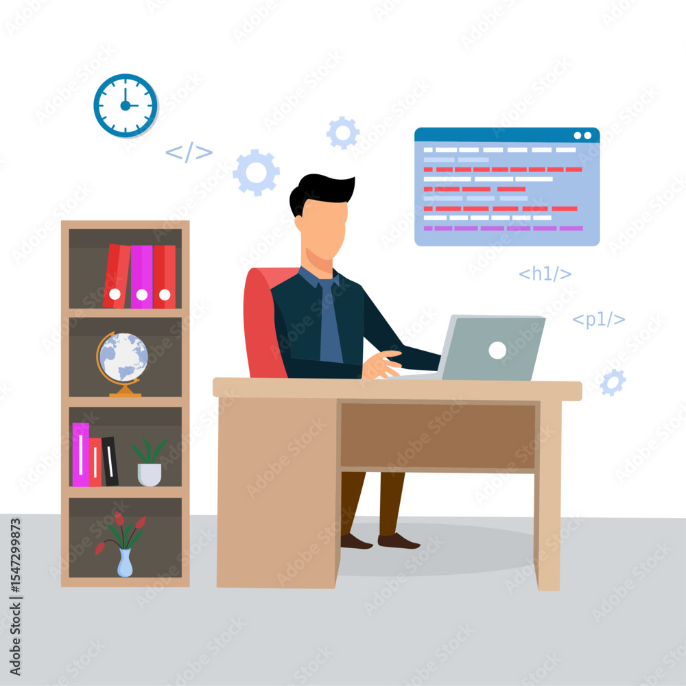 Man developing frontend website Illustration Man developing frontend website Illustration