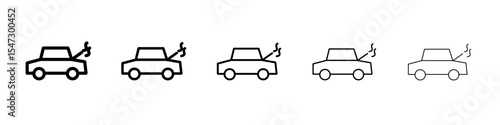 Broken car with open hood icon flat illustration set logo
