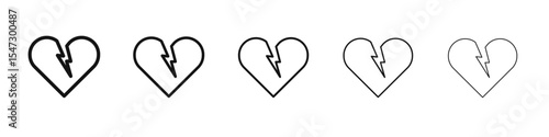 Broken heart icon flat illustration set logo