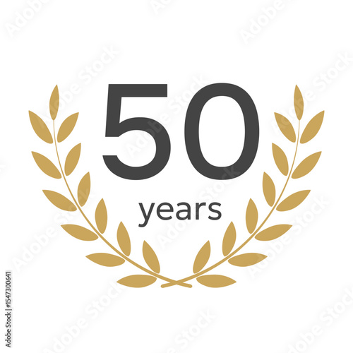 50 years anniversary emblem with golden laurel wreath. Vector illustration