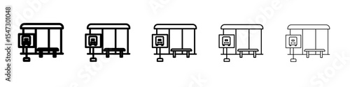 Bus stop stand icon flat illustration set logo