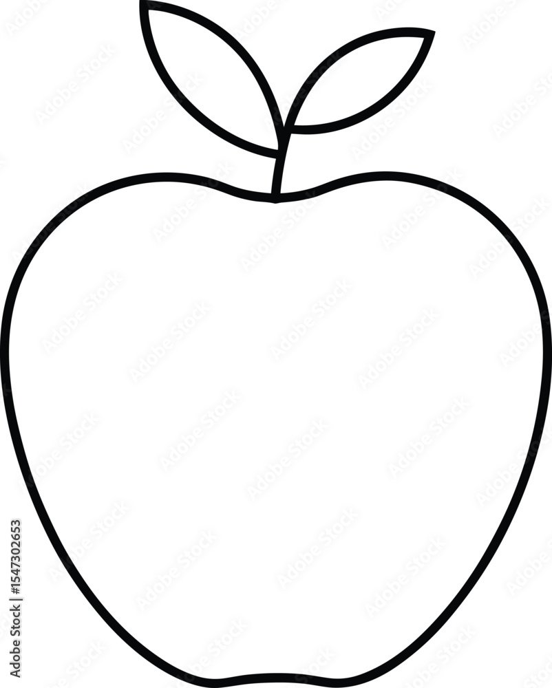 Minimal Apple Line Drawing with Two Leaves - Simple Fruit Outline Vector Minimal Apple Line Drawing with Two Leaves - Simple Fruit Outline Vector