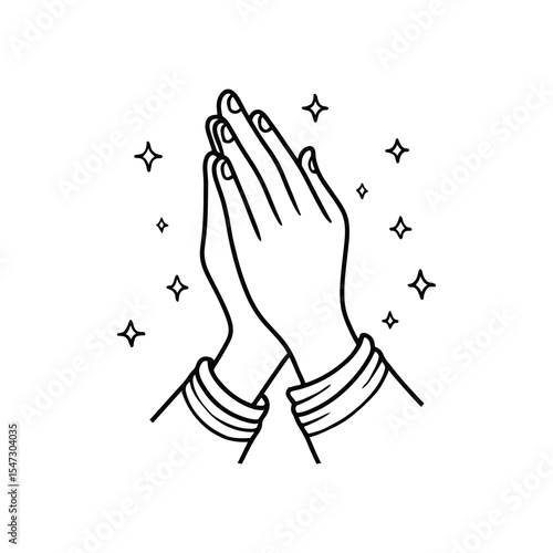 Prayer hand gesture in a clean sketch style