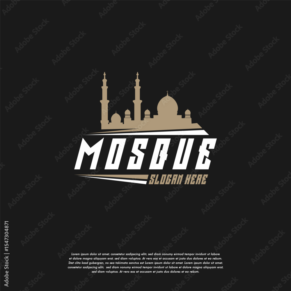 Fototapeta premium Mosque silhouette icon logo template, Mosque icon vector Illustration design template