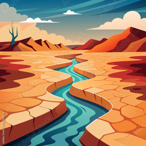 Arid Landscape. River in a Dried.Up Desert