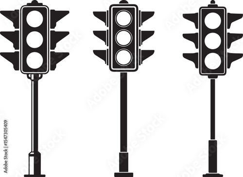 Collection Set of Traffic Light Silhouettes Vector Set. Street Signal Illustrations