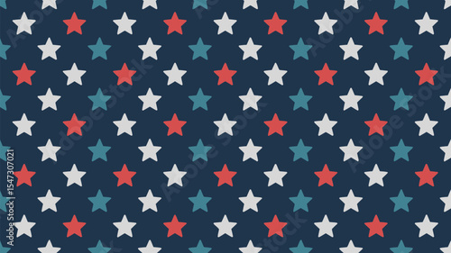 seamless patriotic star pattern with red, white, and blue stars on dark blue background ideal for american celebrations and designs