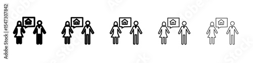 Couple dreaming home icon flat illustration set logo