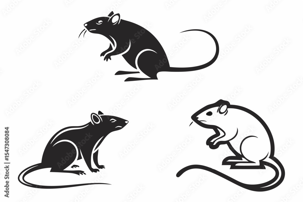 Fototapeta premium Minimalist Rats: Vector Silhouette Icons