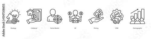 Targeted Marketing Strategy banner web icon set vector illustration concept with icon of strategy, collateral, niche market, b2c, pricing, crm, demographic