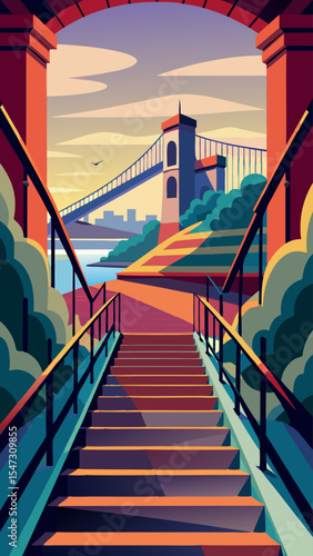 Ascending City. Steps to a Stunning Bridge View