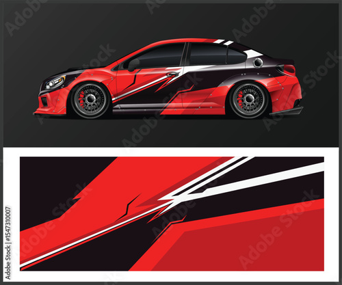 Red and Black Car Wrap Design for Racing or Sport Vehicle