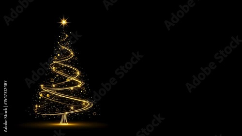 Elegant Golden Line Art Christmas Tree Animation
