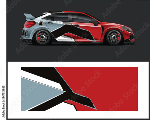 Modern Hatchback Car with Custom Racing Wrap Design and Graphics