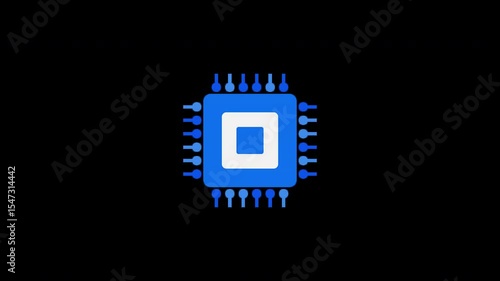 4K video animation of Blue semiconductor icon on an alphabackground.