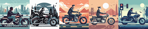 vector man wearing leather jacket riding motorcycle