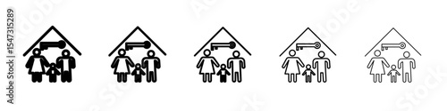 family safe at home icon flat illustration set logo