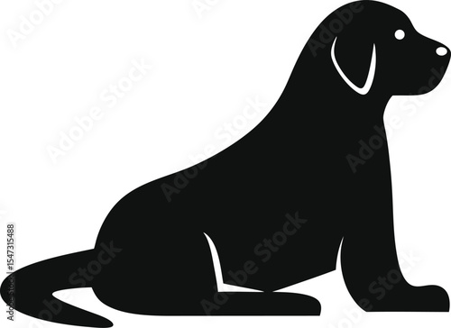 Loyal Labrador Retriever Silhouette: A Classic Outline of the Friendly Canine Sitting Patiently, Ideal for Symbolizing Devotion and Family Companionship on a Pure White Background.