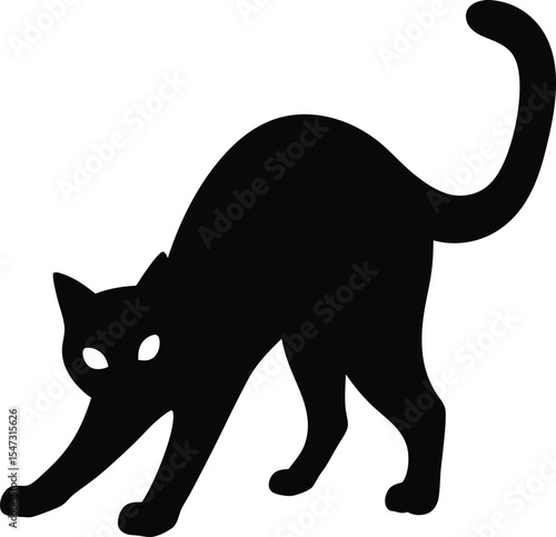 Stalking Domestic Cat Silhouette: A Stealthy Outline of a Feline in a Hunting Pose, Perfect for Capturing Innate Instincts and Playful Predation on a Clean White Canvas.