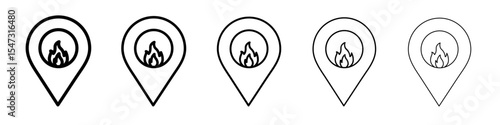 fire location icon flat illustration set logo