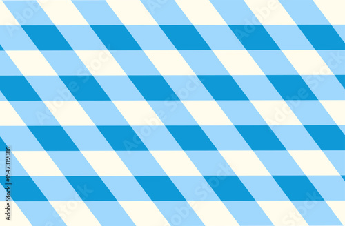 Blue and white diagonal checkered pattern inspired by Bavarian flag. Seamless geometric background for textile and print.