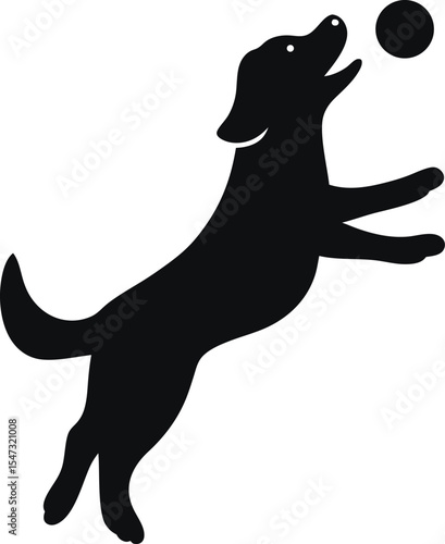 Leaping Golden Retriever Silhouette: A Spirited Outline of the Friendly Canine in Mid-Air, Ideal for Capturing Joyful Play and Athletic Grace on White Background.