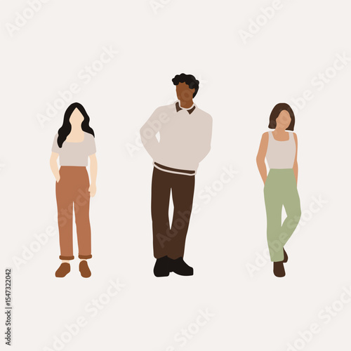 flat minimal people male and female vector illustration in spring summer clothing concept isolated set collection. For architecture rendering, graphic design, info graphic, media