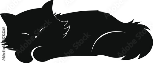 Lying Ragdoll Cat Silhouette: A Relaxed Outline of the Gentle Feline Lounging Serene, Perfect for Capturing Calm Affection and Domestic Tranquility on a Clean White Canvas.
